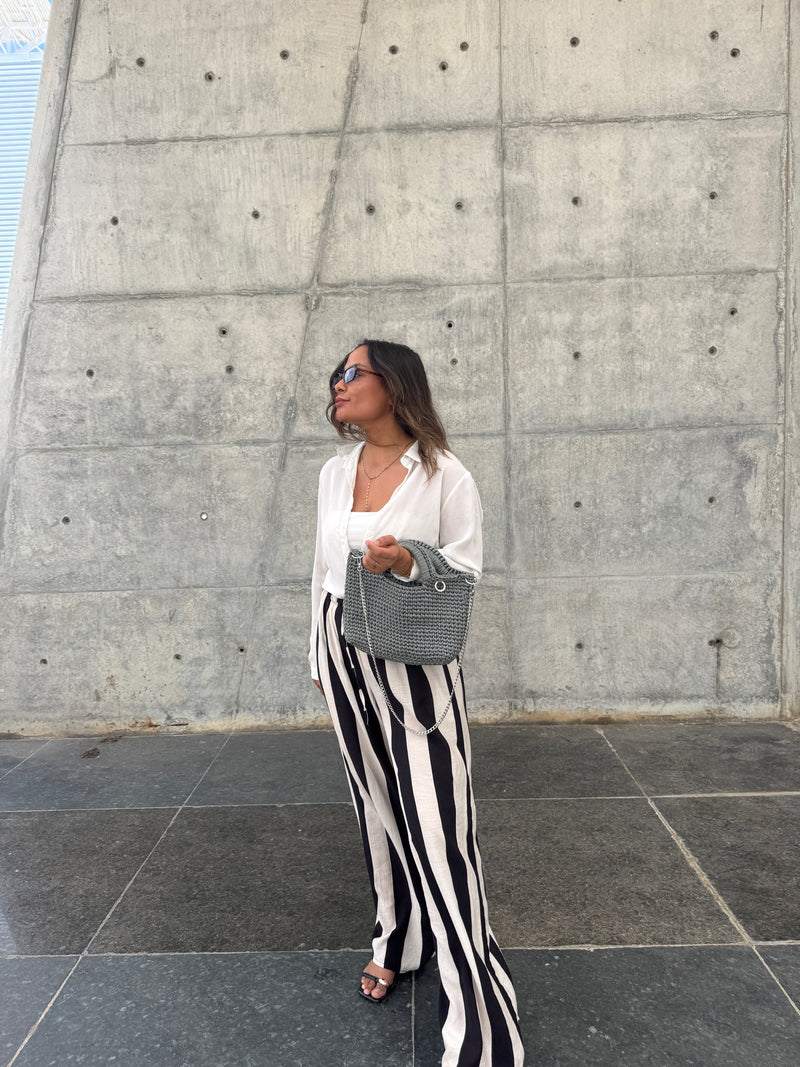 Wide-Leg Striped Pants