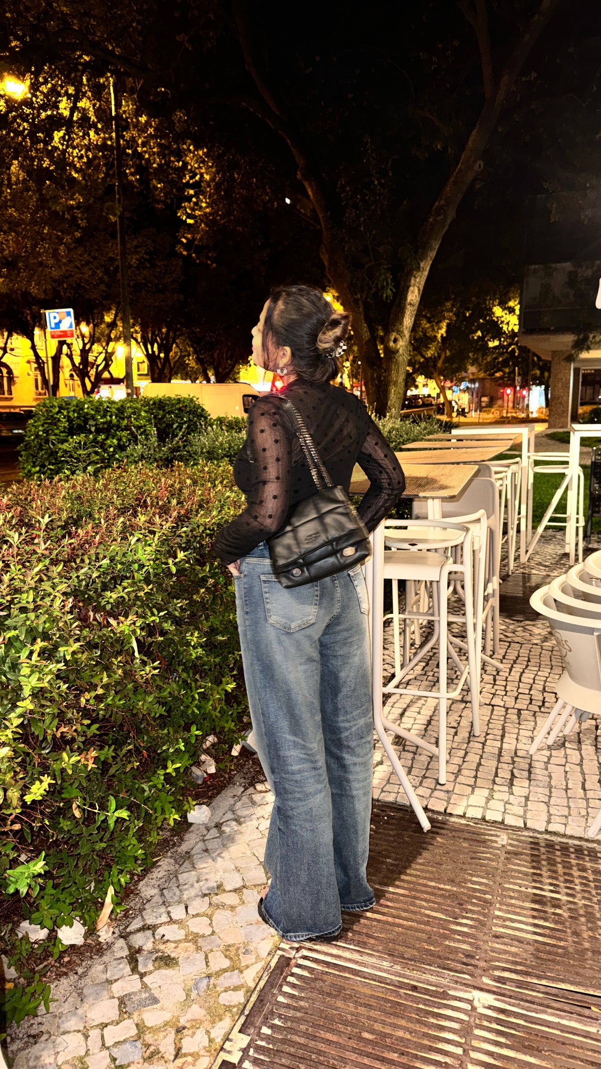 black mesh polka dots blouse