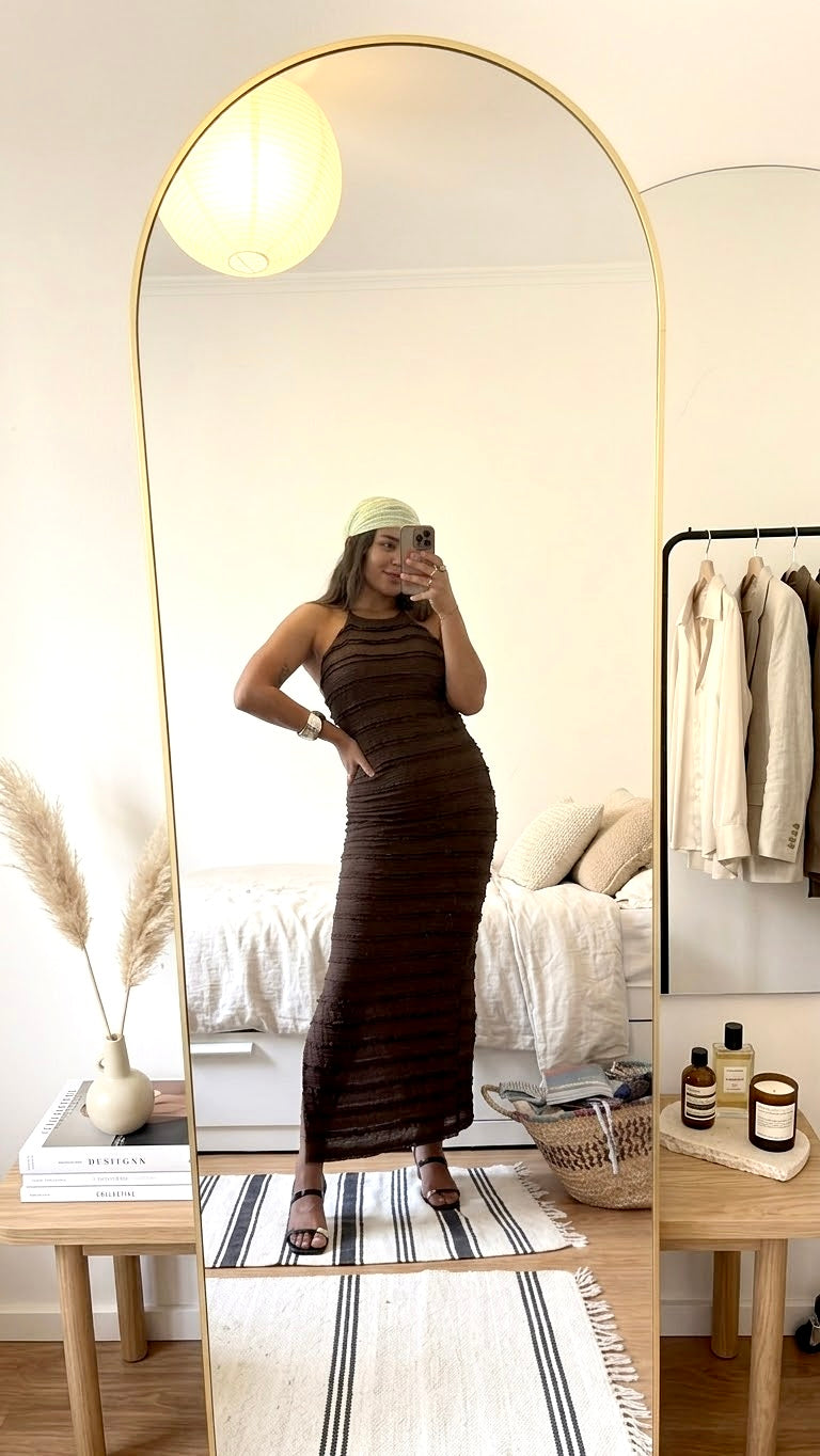Textured High-Neck Maxi Dress