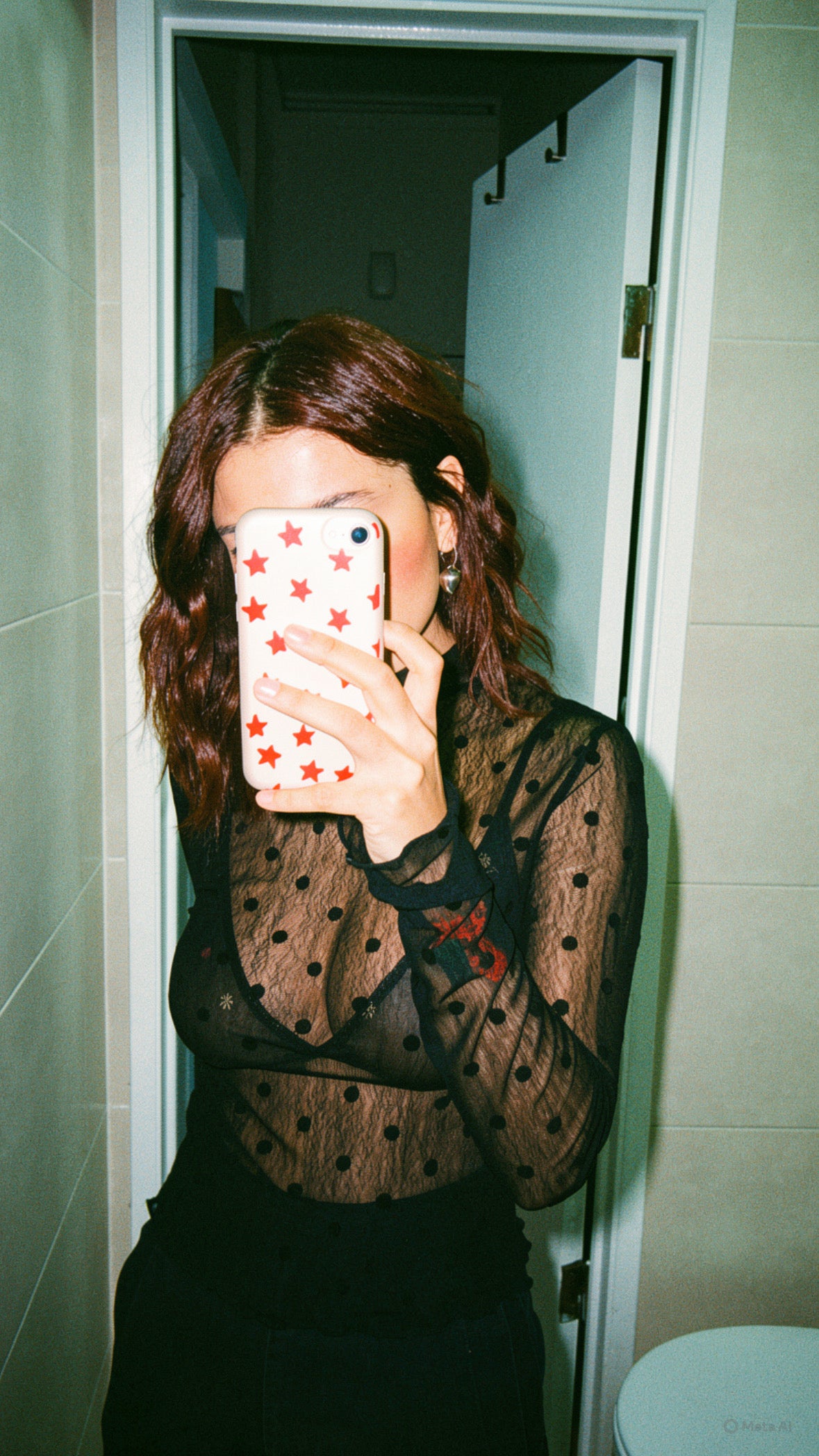black mesh polka dots blouse