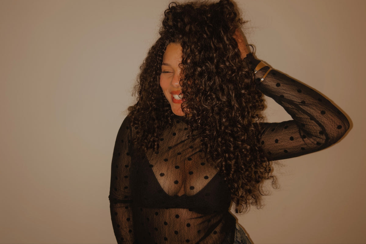black mesh polka dots blouse