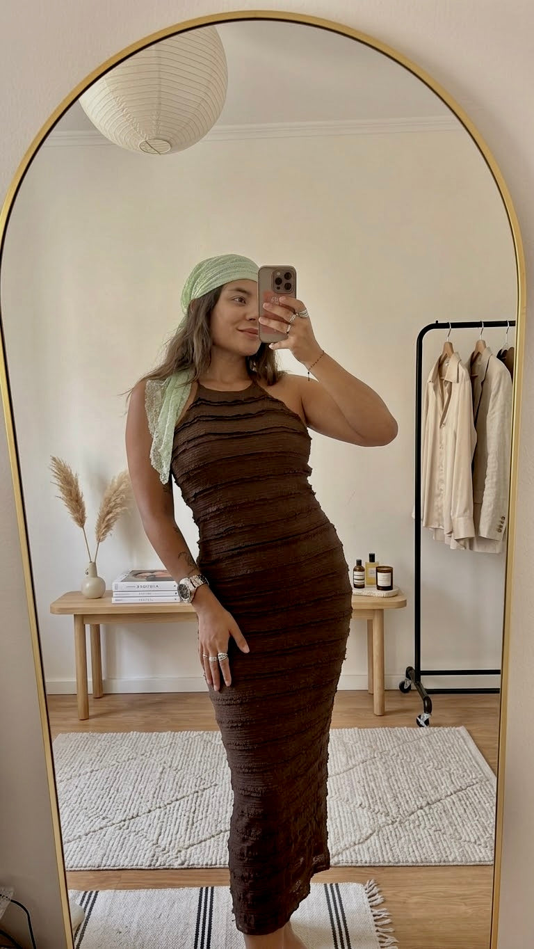 Textured High-Neck Maxi Dress