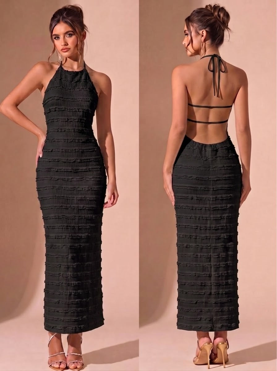 Textured High-Neck Maxi Dress