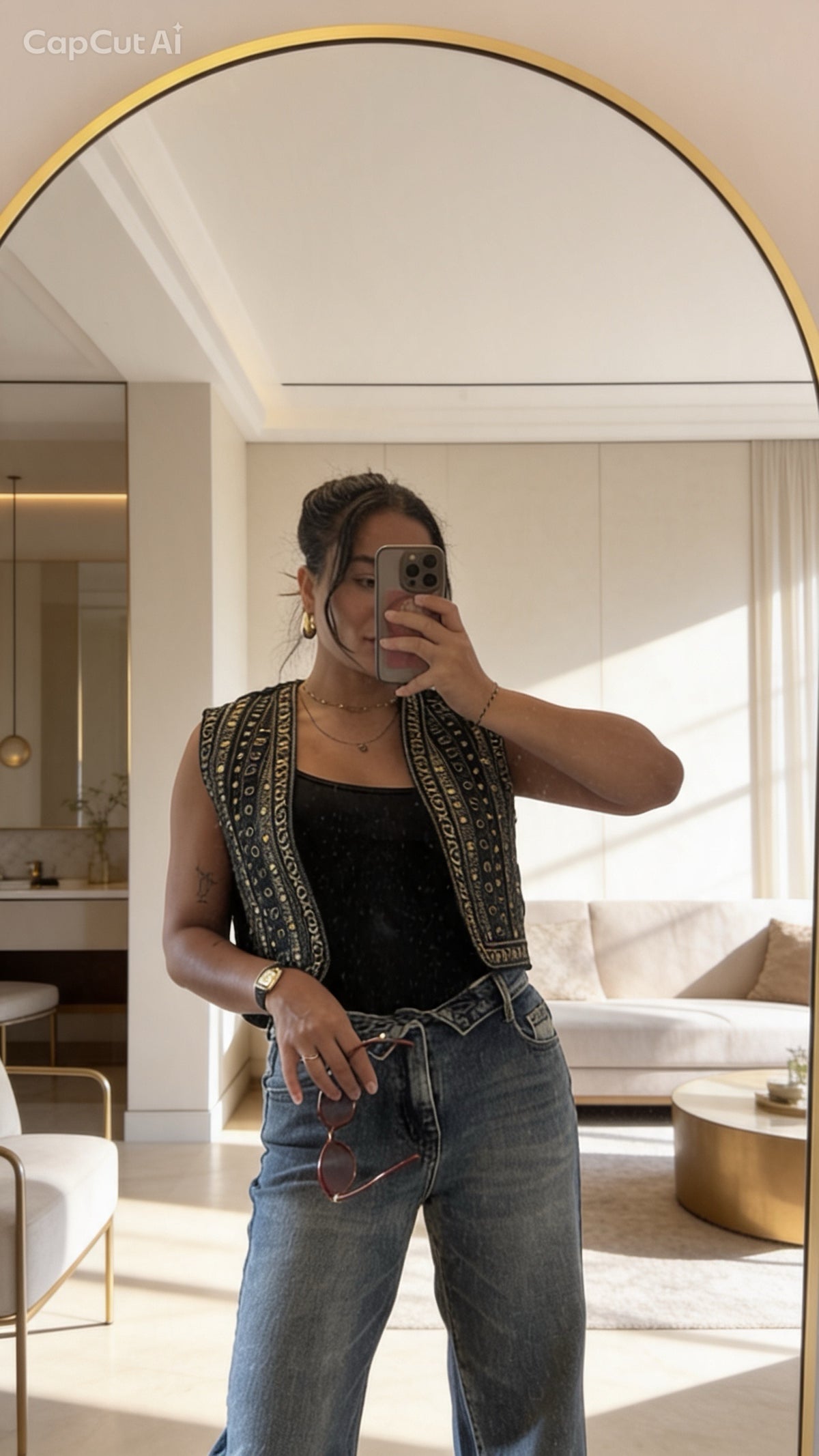 Ornate Gold Embroidered Black Vest
