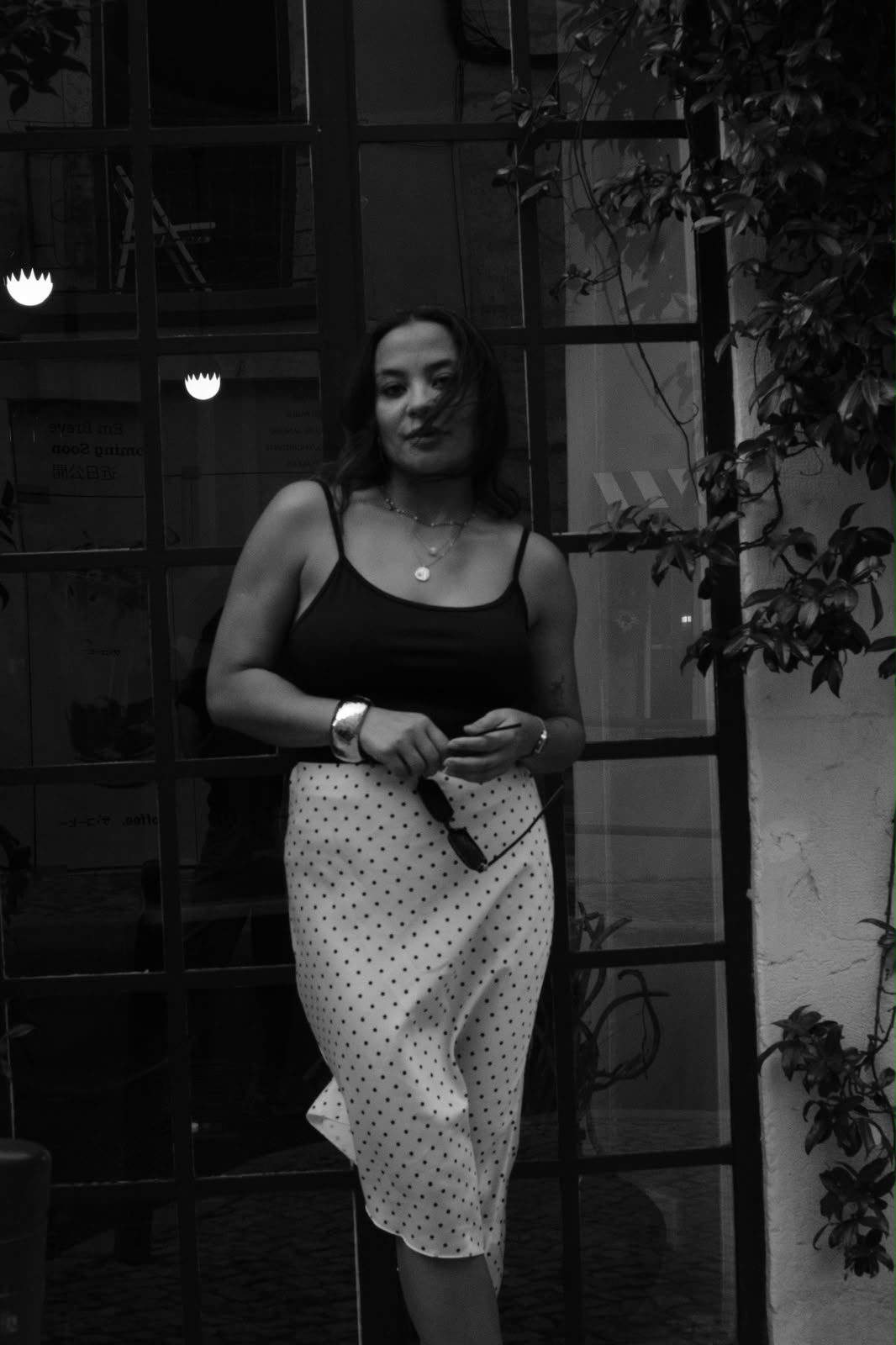 Polka Dot Satin Midi Skirt White & Black