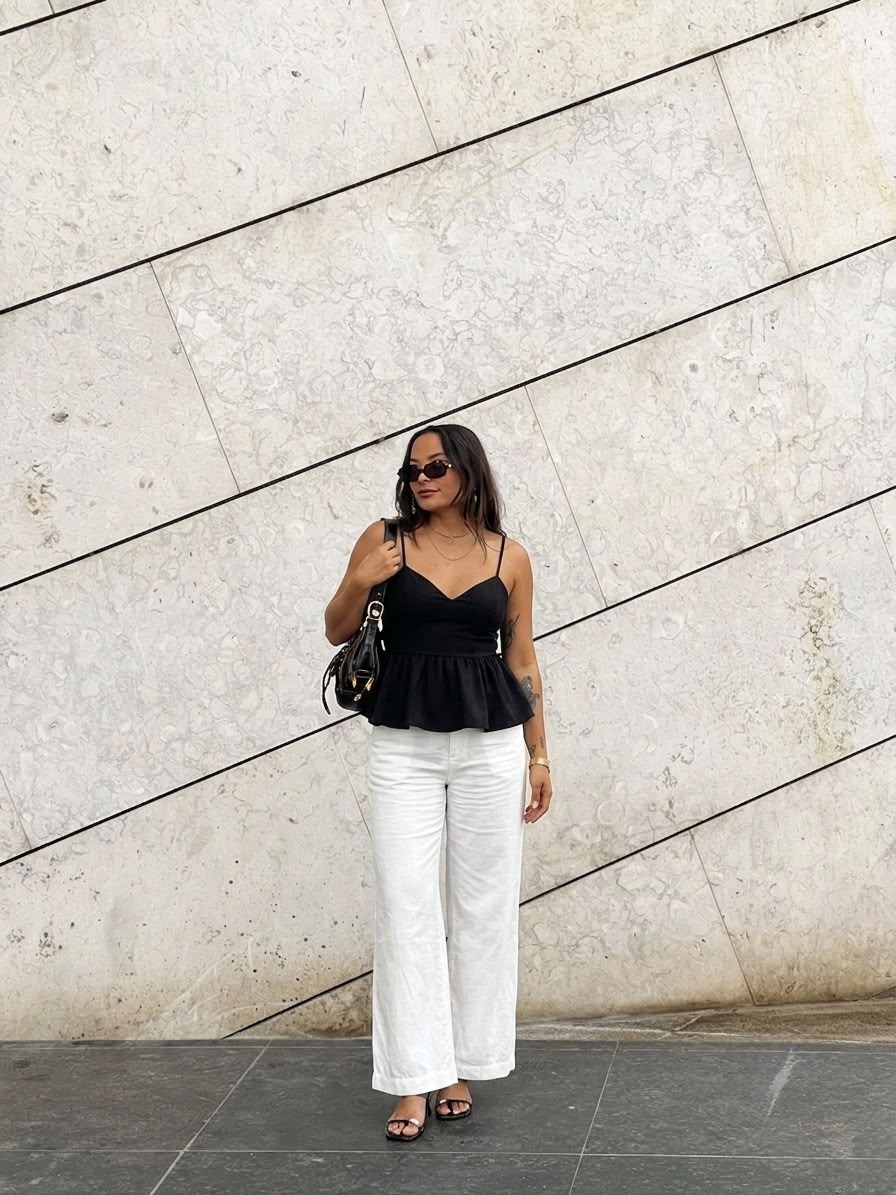 Black Structured Bustier Peplum Cami Top