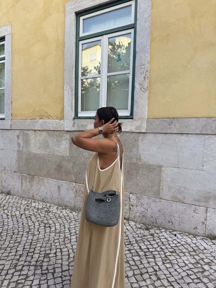 Light Grey Flowy Maxi Boho Dress with Contrast