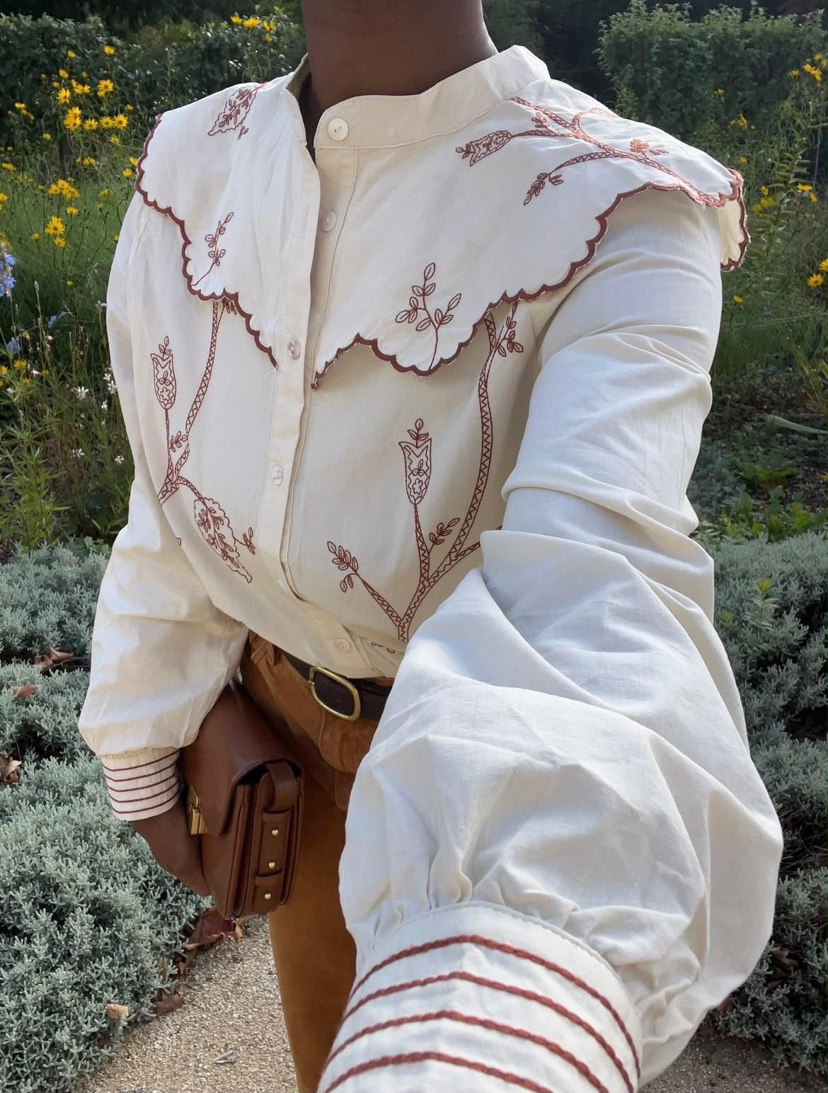 Embroidered Oversized Statement Collar Shirt