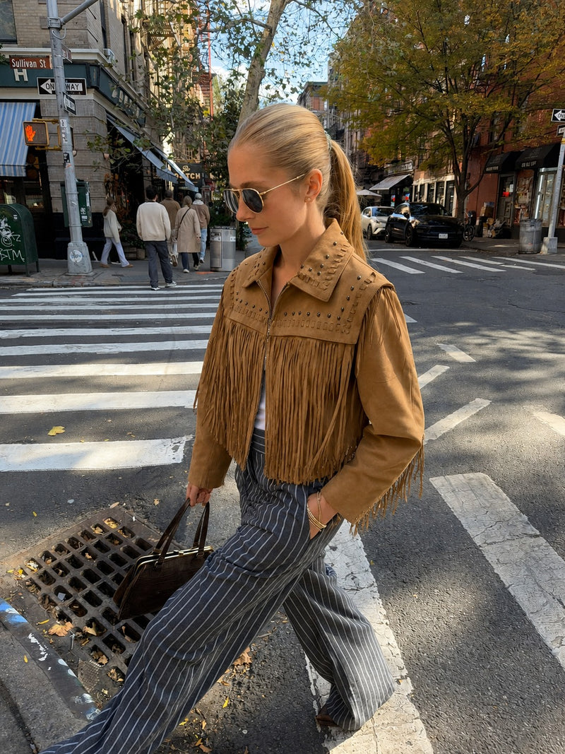 Camel Fringed Suede Jacket